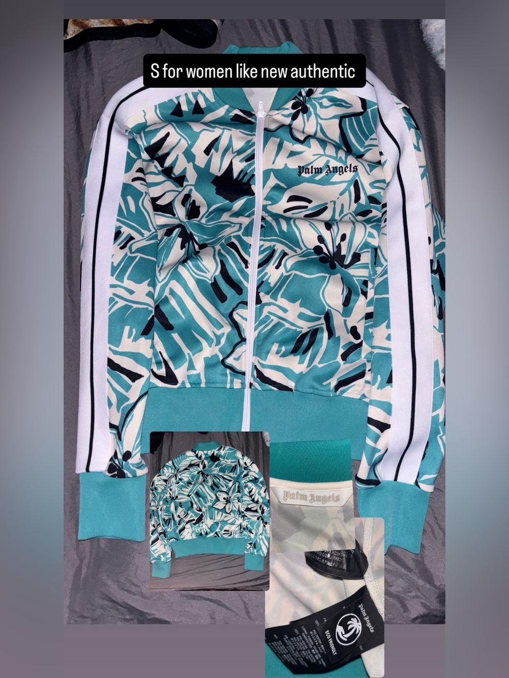 Palm Angels Teal White Floral Bomber Jacket
